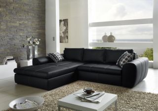 Modernes Ecksofa CASCADA mit Schlaffunktion schwarz in Kunstleder Sofa