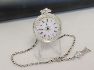 tolle antike Taschenuhr in 0 935 Silber Kette serviced pocket watch