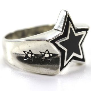 925 Sterling Silber Ring Black Star  Schwarzer Stern  Tattoo Style