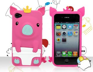 iPhone 4 4S 4G 3D Cute Pig Piggy Crown Soft Rubber Silicone Skin Case
