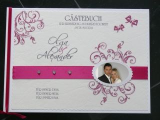 Gästebuch Hochzeit brombeer/creme Foto +Namen pink Deko