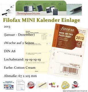 FILOFAX 2013 Kalender Einlage COTTON CREAM   Mini A8   Pocket A7