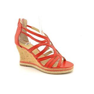 Tahari Isla Open Toe Wedges Heels Shoes Red Womens