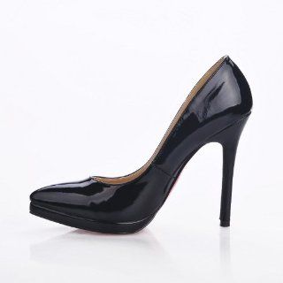 Leather High Heel Pumps With Red Soles, Black, Size 10.5 US Shoes