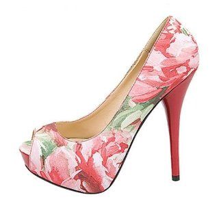 Wild Diva Lorane 39 Floral Satin Red Shoes