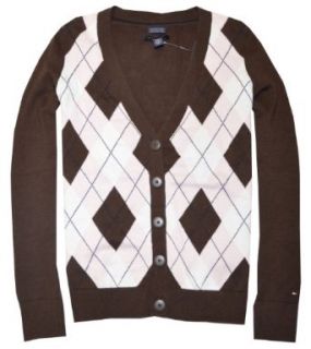 Tommy Hilfiger Women V Neck Cardigan Sweater (XS, Brown