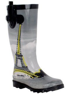 Printed Ladies Tall Sporty Rubber Rain Boot Black Combo 10 Shoes