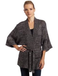Mac & Jac Womens Tissue Knit Belted Cardigan,Charcoal Mix