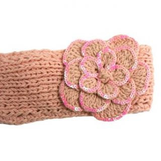 Light Pink Hand Made Crocheted Headband With Sequin Flower