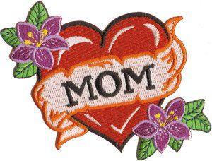 Tattoo Art   Flowers and Mom Heart Logo Patch Clothing