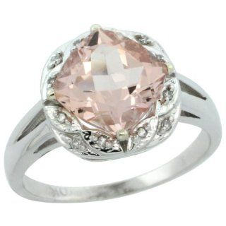 10k White Gold Diamond Halo Morganite Ring 2.7 ct