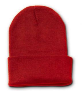 RED LONG WATCH CAP BEANIE SKI CAP CAPS HAT HATS CUFFED