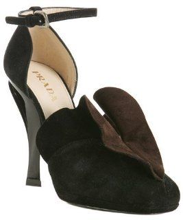 Prada black suede ruffle detail ankle strap pumps Shoes