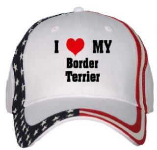 I Love/Heart Border Terrier USA Flag Hat / Baseball Cap