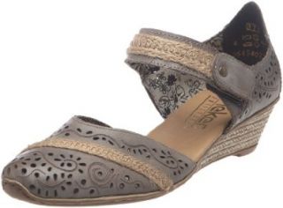  Rieker 48156 40 Ladies Womens Mirjam Grey Wedge Shoe Sandal Shoes