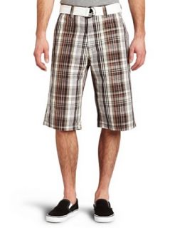Southpole Mens Big And Tall Belted Plaid Short, Brown, 52