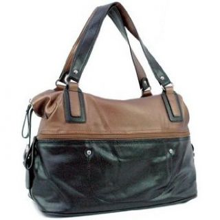 Designer Inspired Two Tone Soft Faux Leather Tote Handbag