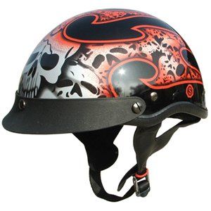 DOT Motorcycle Half Beanie Helmet Tribal Red Sports