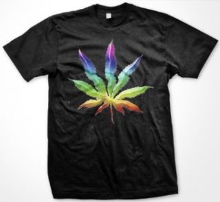Psychedelic Rainbow Pot Leaf Mens T shirt, Funny Trendy
