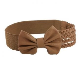 Allegra K Camel Color Bowknot Decor Braided Faux Leather