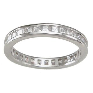 Sterling Silver Princess cut Clear Cubic Zirconia Eternity Band