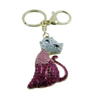 Pink Crystal Cat Purse Charm Keychain Clothing