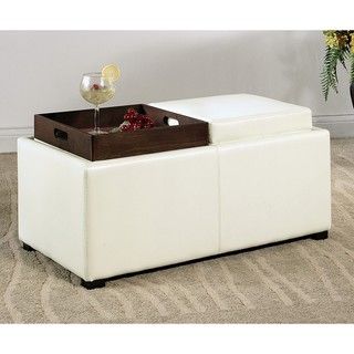 Abbyson Living Manhattan Bicast Leather Ottoman with 2 Trays