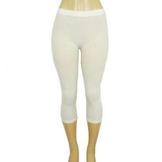 White Solid Color Capri Length Legging Tights Clothing