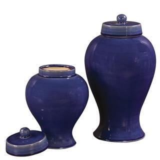 Cobalt Blue Glaze Ceramic Jars with Lids (Set of 2)