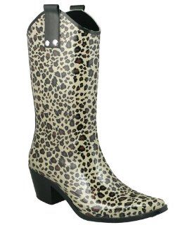 New York Shiny Baby Leopard Cowboy Ladies Rubber Rain Boot Shoes