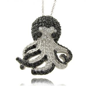 Gem Jolie Silvertone Black and White Cubic Zirconia Octopus Necklace