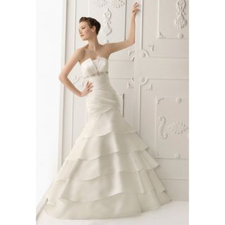 Womens Champage Satin Elegant Pleated Wedding Gown