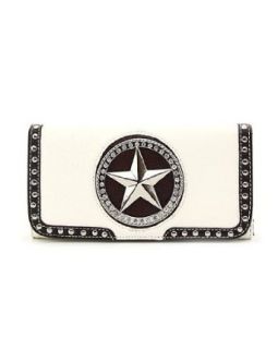 White & Brown Rhinestone Star Studded Western Wallet for