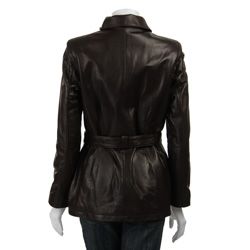 Izod Womens Zip front 20 inch Belted Leather Coat