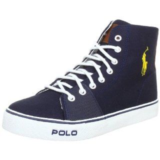 Ralph Lauren Boys Fashion Sneaker Cantor Mid Navy Canvas Shoes Sz. 7