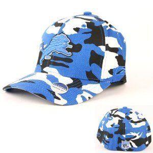 Detroit Lions Reebok NFL Black & Blue Camo Flex Fit Hat