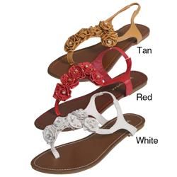 Misbehave by Journee Co Womens Rose Studded Floral T strap Sandal