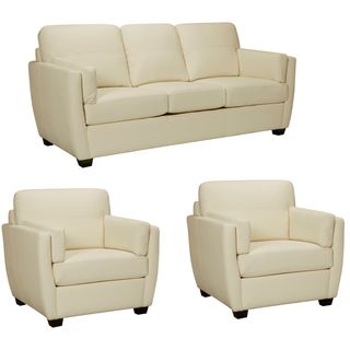 Hamilton Ivory Italian Leather Sofa and Two Chairs
