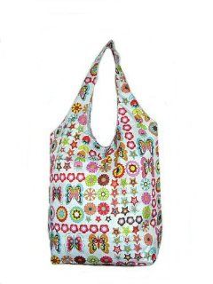 Sturdy Shopping Tote Bag   Flowers Butterflies Stars Pattern Shoes