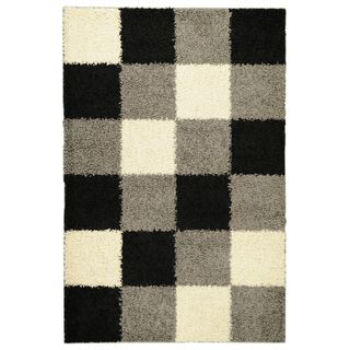 Soft Shag Contemporary Checkered Multi Rug (67 x 93)