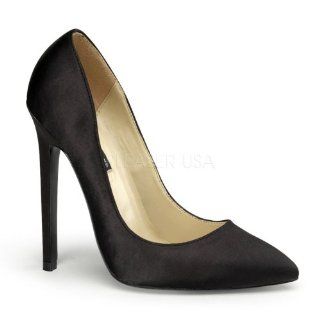 5 inch Stiletto Heel Pointy Toe Pump Black Satin Shoes
