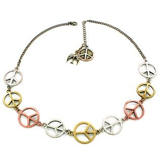 Tri tone Peace Sign and Dove Charm Necklace