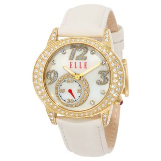 Elle Womens White Leather Strap Watch