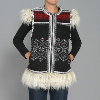 Black Mountain Womens Faux Fur Fair Isle Patch Vest