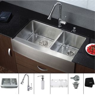 Kraus 33 inch Farmhouse Double Bowl Stainless Steel Kitchen Sink with