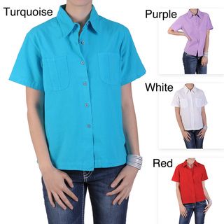 Tressa Designs Womens Pointed Collar Button up Camp Shirt
