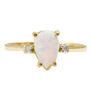 10k Yellow Gold Created Opal and Diamond Accent Ring