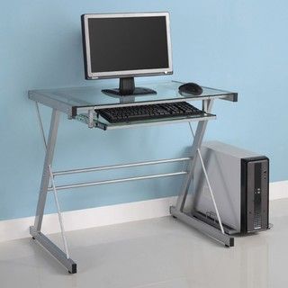 Silver Metal Glass Computer Desk