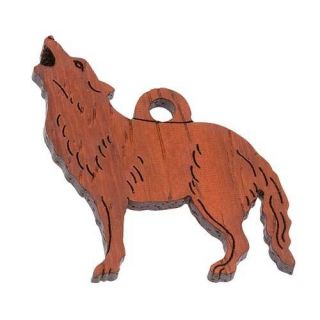 Red Brown Padauk Wood Carved Wolf Charms (Pack of 2)