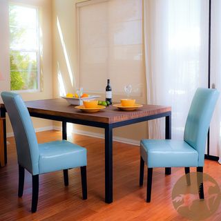 Christopher Knight Home T stitch Teal Blue Leather Dining Chairs (Set